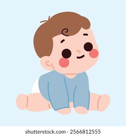 Adorable Baby Boy Crawling Cute Infant Toddler in Blue Onesie Happy Child Illustration