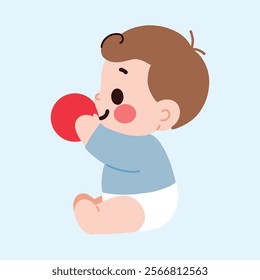 Adorable Baby Boy Playing with Red Ball Cute Infant Toddler Child Happy Expression