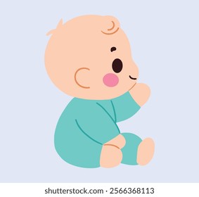 Adorable Baby Boy Sitting Cute Infant in Teal Onesie Child Illustration