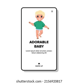 Adorable Baby Boy Walking In Park Outside Vector. Cute And Adorable Baby Playing On Kindergarten Playground Or Walk In Zoo. Character Child Recreation Time Web Flat Cartoon Illustration