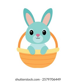 adorable baby bunny in wicker basket on white back