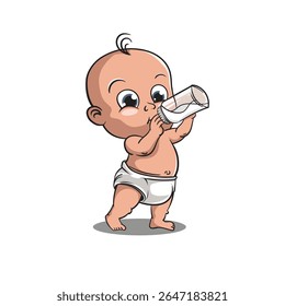 Adorable Baby Character Vector Illustration Drinking Milk
