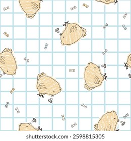 Adorable baby chicks background. Seamless pattern for paper, fabric, textile. Vector illustration in the style of a children's coloring book.