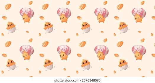 Adorable Baby Chicks and Easter eggs pattern. Happy easter pattern in cartoon style. Vector.