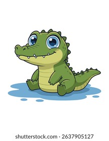 Adorable Baby Crocodile Cartoon Illustration