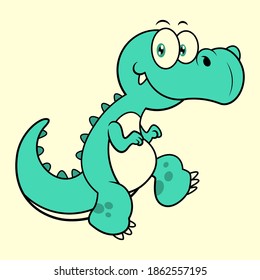 Personajes de dibujos animados Adorable Baby Dinosaur caminando furtivamente y sonriendo, mejor para los dibujos de diseño de ropa de recién nacidos