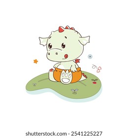 Adorable Baby Dinosaur Sitting on Grass