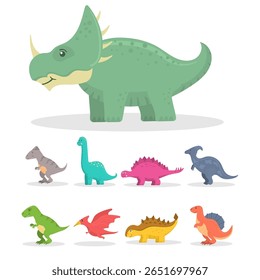 Adorável coleção de dinossauros bebê conjunto clipart colorido infantil cômico alegre personagem feliz dinossauro fundo design isolado plano animal ilustração grama pré-histórico stegosaurus brontosaurus selvagem birt