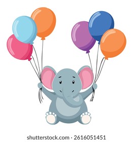 Adorable Baby Elephant with Balloons Birthday Theme
