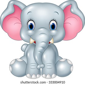 Adorable baby elephant sitting isolated on white background 