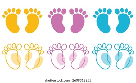 Adorable baby footprints flat icon isolated on white background.