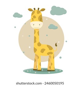 Adorable Baby Giraffe Vector Illustration on a white background. Good for printing on a postcard, t-shirt.