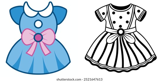 Adorable baby girl dress illustration featuring a modern and trendy cartoon design. Perfect for children's fashion projects, baby apparel, and stylish clothing concepts.