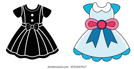 Adorable baby girl dress illustration featuring a modern and trendy cartoon design. Perfect for children's fashion projects, baby apparel, and stylish clothing concepts.
