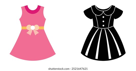 Adorable baby girl dress illustration featuring a modern and trendy cartoon design. Perfect for children's fashion projects, baby apparel, and stylish clothing concepts.