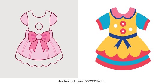 Adorable baby girl dress illustration featuring a modern and trendy cartoon design. Perfect for children's fashion projects, baby apparel, and stylish clothing concepts.