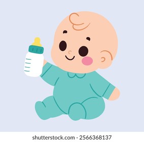 Adorable Baby Holding Milk Bottle Infant Cartoon Illustration Cute Toddler Design