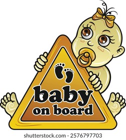 Adorable baby holding baby on board sign with pacifier and bow.