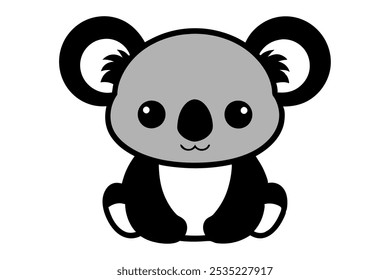 Ilustração adorável do rosto frontal do bebê Koala em preto e branco

