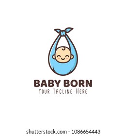 Adorable baby logo featuring a baby wrapped in a blue cloth, perfect for baby product brands, newborn services, or children's businesses. Great for branding and packaging.