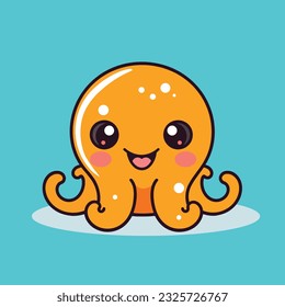 Adorable baby octopus in a cute cartoon style. Vector icon illustration.