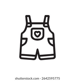 Adorable baby overalls icon featuring a sweet heart design perfect for baby fashion projects and design elements for children's clothing concepts.