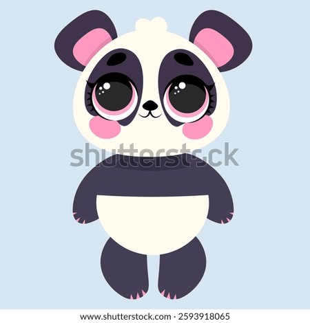 "Adorable baby panda standing upright with big sparkling eyes and a sweet expression