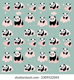 Adorable baby pandas pattern vector