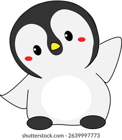 Adorable Baby Penguin Cartoon Illustration with Blush Cheeks – Cute Arctic Animal Mascot for Kids Design and Education Use