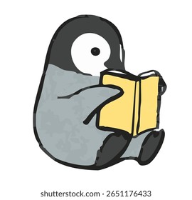 Adorável bebê pinguim lendo um livro ilustração