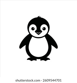Adorable Baby Penguin Silhouette Vector Icon in Black and White