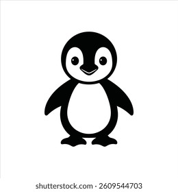 Adorable Baby Penguin Silhouette Vector Icon in Black and White