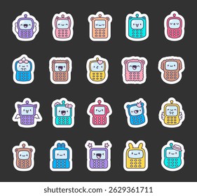 Adorable baby phone character set with smiling faces, funny emotions, cute wings, hats, buttons, antennas, hearts, flowers, crowns for yours creative projects