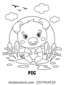 Adorable Baby Pig Happily Playing in Mud, Spreading Joy in a Fun and Whimsical Scene for Kids