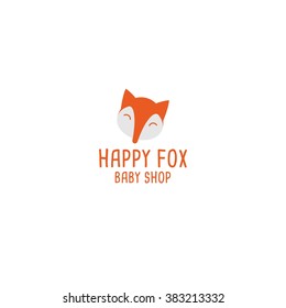 Adorable baby shop logo design template. Cute fox shape. Vector illustration