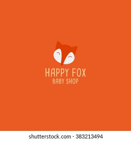 Adorable baby shop logo design template. Cute fox shape. Vector illustration