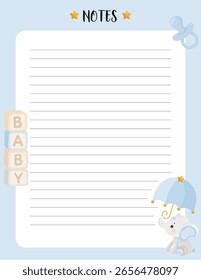 Adorable Baby Shower Notes Page Template
