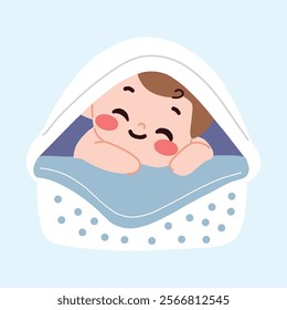 Adorable Baby Sleeping Peacefully Under Blanket in Crib Sweet Dreams Illustration