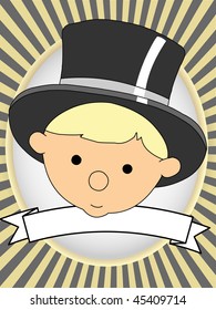 Adorable Baby in top hat product label bright oval vector illustration