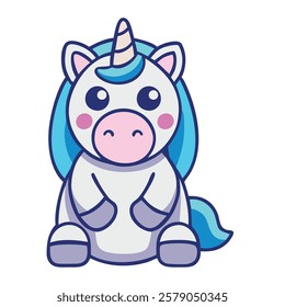 Adorable baby unicorn sitting with a charming expression