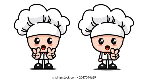 adorable bakery chef giving two finger-Cute Adorable Doodle Illustration
