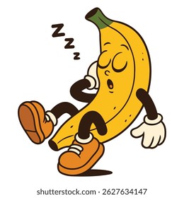 Adorable banana character sleeping peacefully, with cute shoes and a dreamy pose, perfect for health-related content, sleep campaigns, and playful product designs.