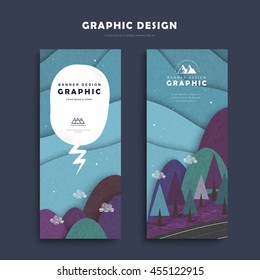adorable banner template design set with mountains around