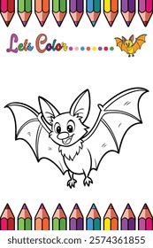 Adorable Bat Coloring Page for Kids - Fun and Printable Cartoon Animal Outline for Creative Learning