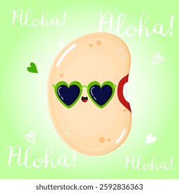 Adorable Bean Character. Heart Sunglasses Illustration