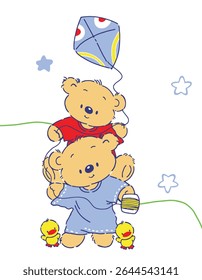 Adorable bear and animal companions in a nostalgic vintage style. Hand-drawn charm meets soft, classic colors – ideal for prints, stationery, and children’s room art.