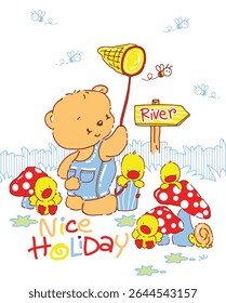 Adorable bear and animal companions in a nostalgic vintage style. Hand-drawn charm meets soft, classic colors – ideal for prints, stationery, and children’s room art.