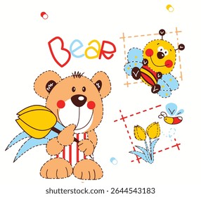 Adorable bear and animal companions in a nostalgic vintage style. Hand-drawn charm meets soft, classic colors – ideal for prints, stationery, and children’s room art.