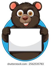 Adorable bear with a blank sign for messages