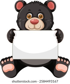 Adorable bear with a blank sign for messages